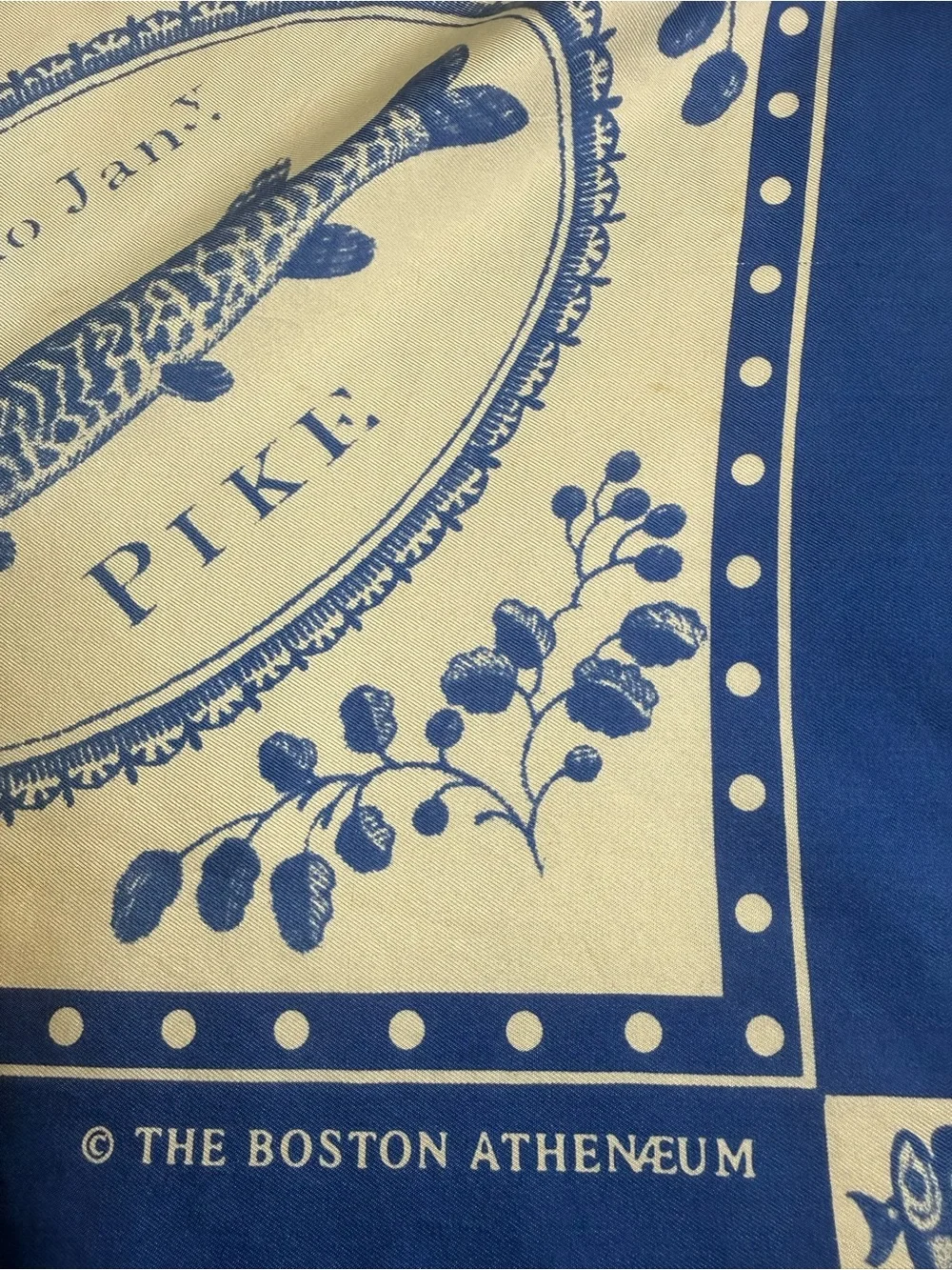 Blue and Cream Floral Silk-Feel Scarf Wrap